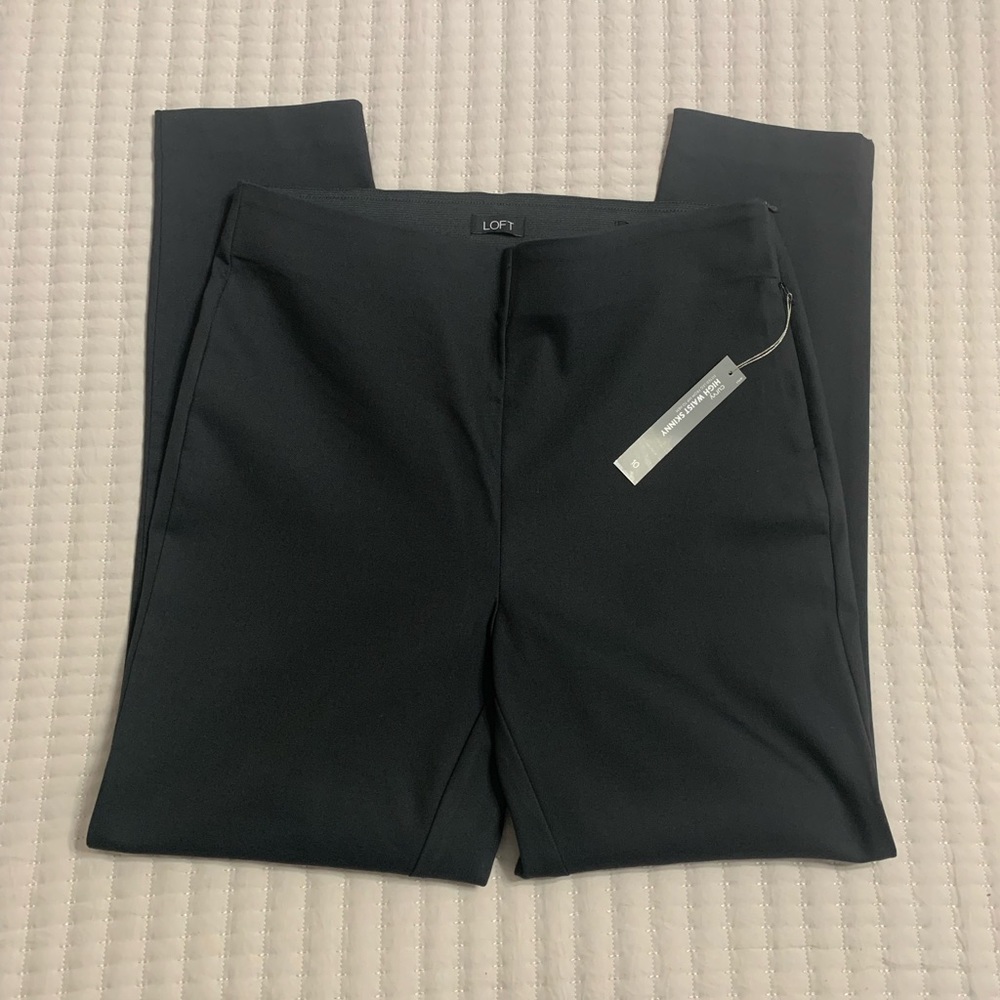 NWT LOFT Charcoal Gray Curvy High Waist Side Zip Skinny Pants, Size 10